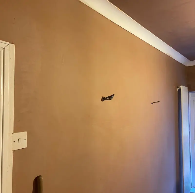 Freshly skimmed wall with a smooth, even plaster finish ready for decorating