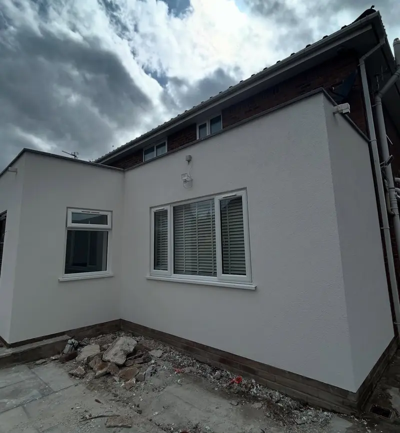 Rear extension finished in a clean white render