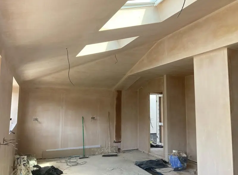 Front room with bay window replastered from floor to ceiling