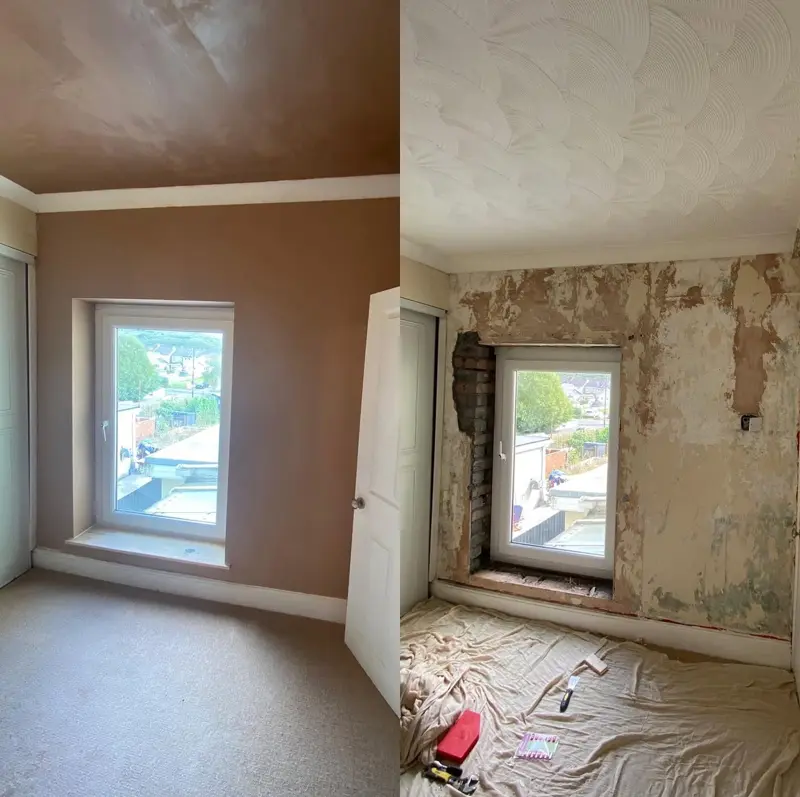 Room with newly plastered walls, drying out before decoration